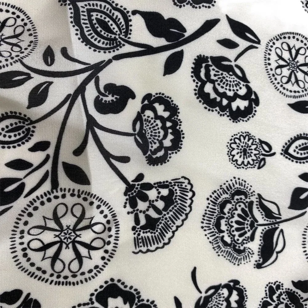 Vintage Avon Black & White Silky Vegan Floral Scarf